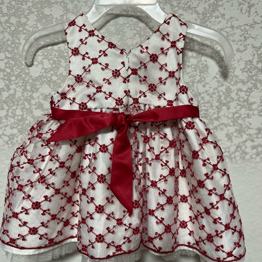 Baby Girl Holiday Dress – Red & White Embroidered, American Princess
